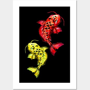 Red and Yellow Koi Carps Posters and Art